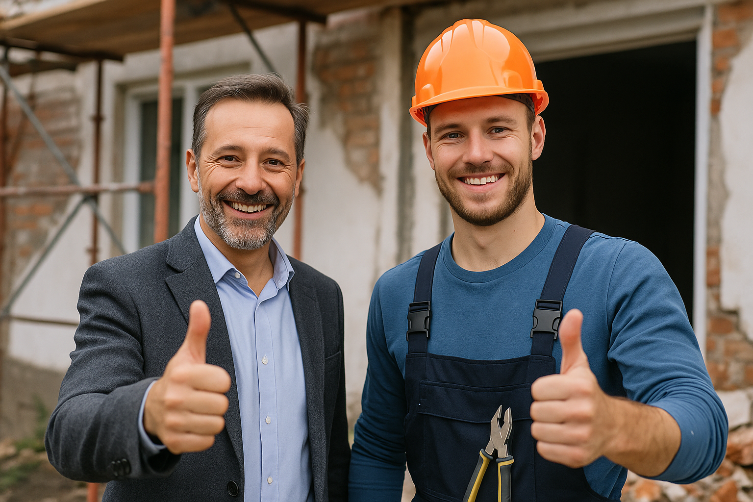Zufriedener Handwerker auf Baustelle