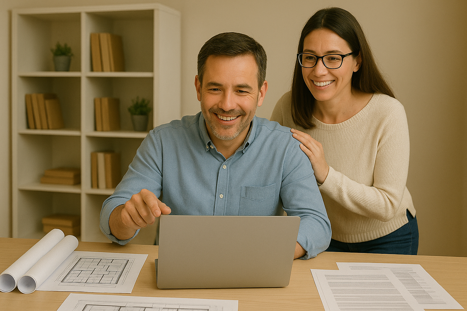 Bauherr beschreibt Projekt am Computer