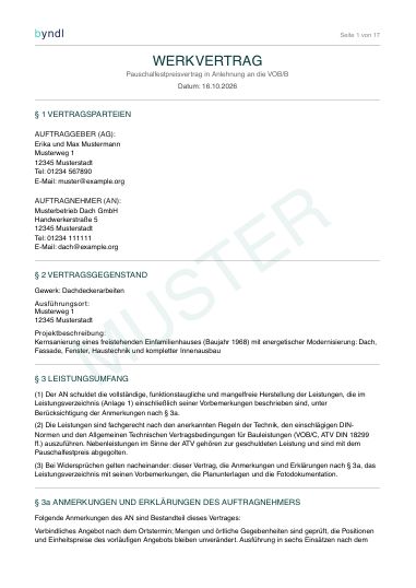 Erste Seite: Muster Werkvertrag
