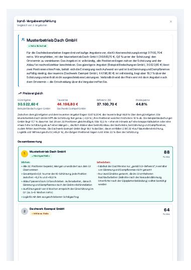 Erste Seite: Muster Angebotsprüfung und Vergabeempfehlung
